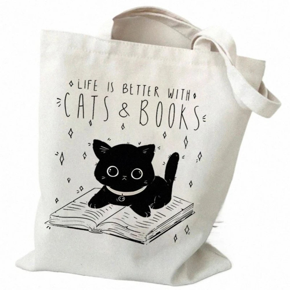 Tote Bag "Chats & Livres" — Sac en Toile pour Lecteurs