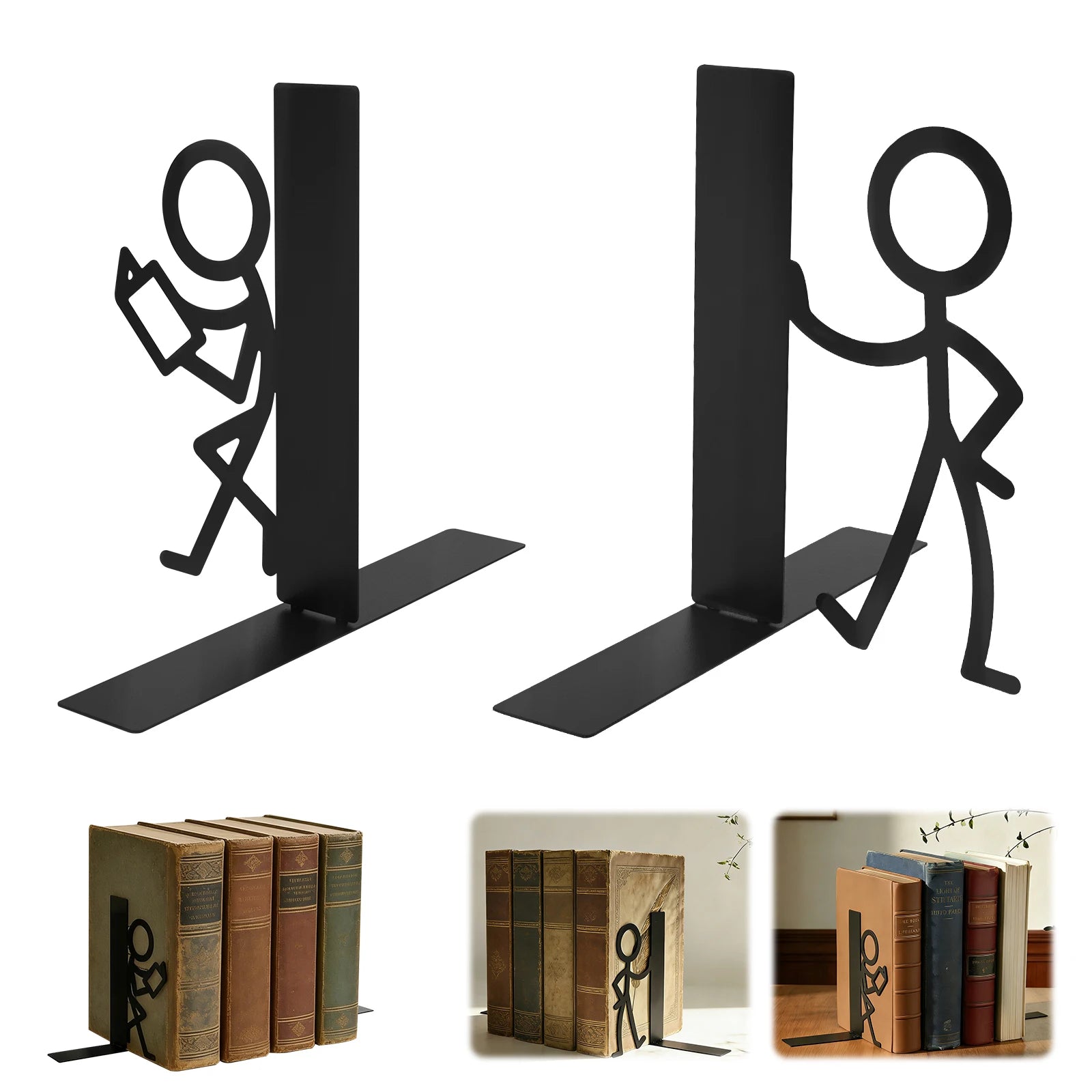 Serre-Livres Décoratifs Métal — Lot de 2