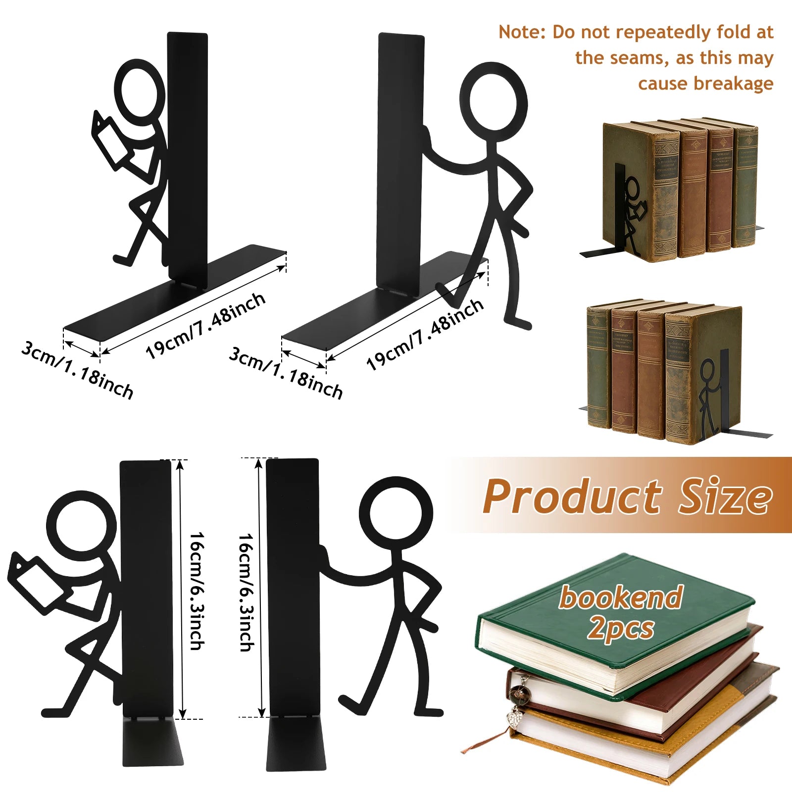 Serre-Livres Décoratifs Métal — Lot de 2