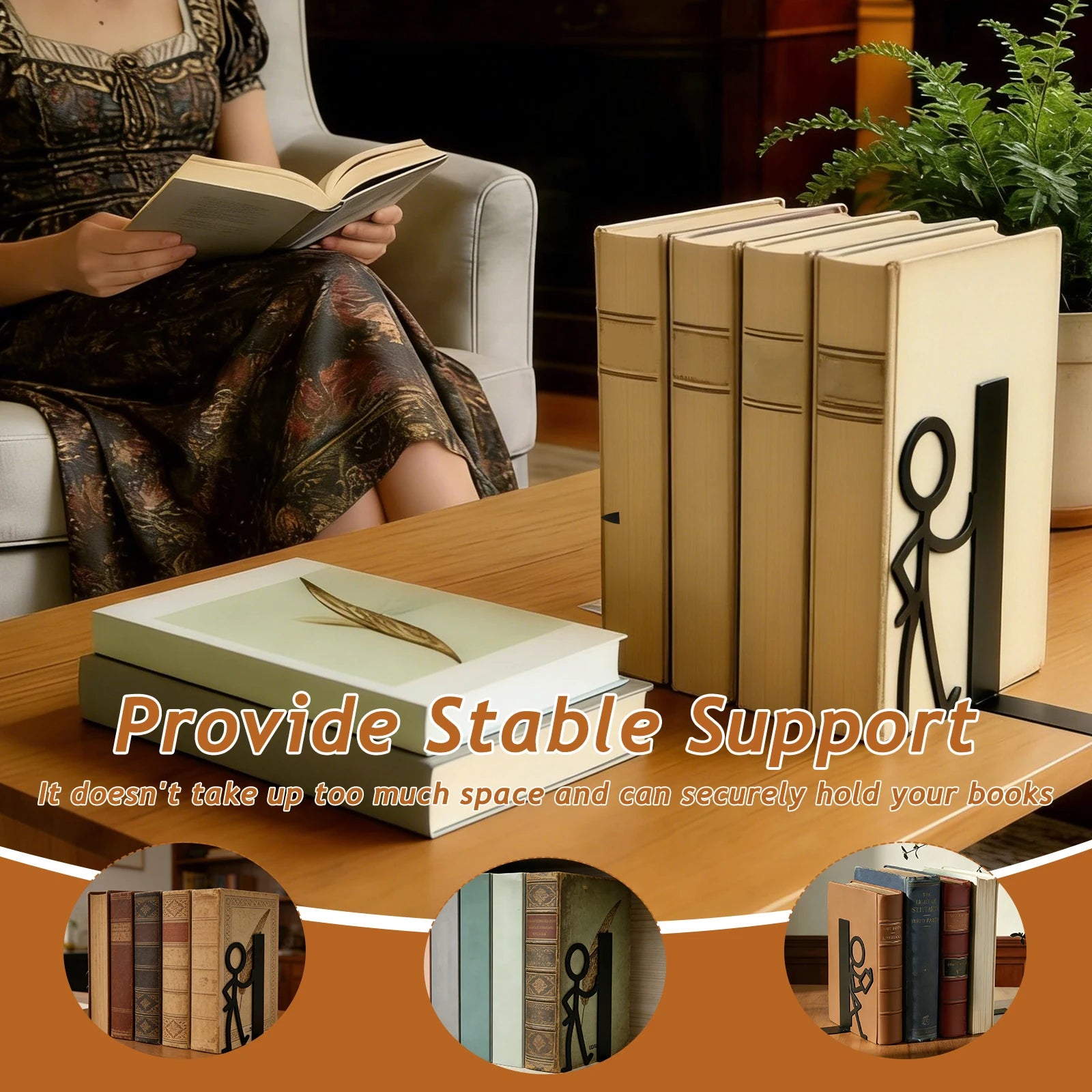 Serre-Livres Décoratifs Métal — Lot de 2