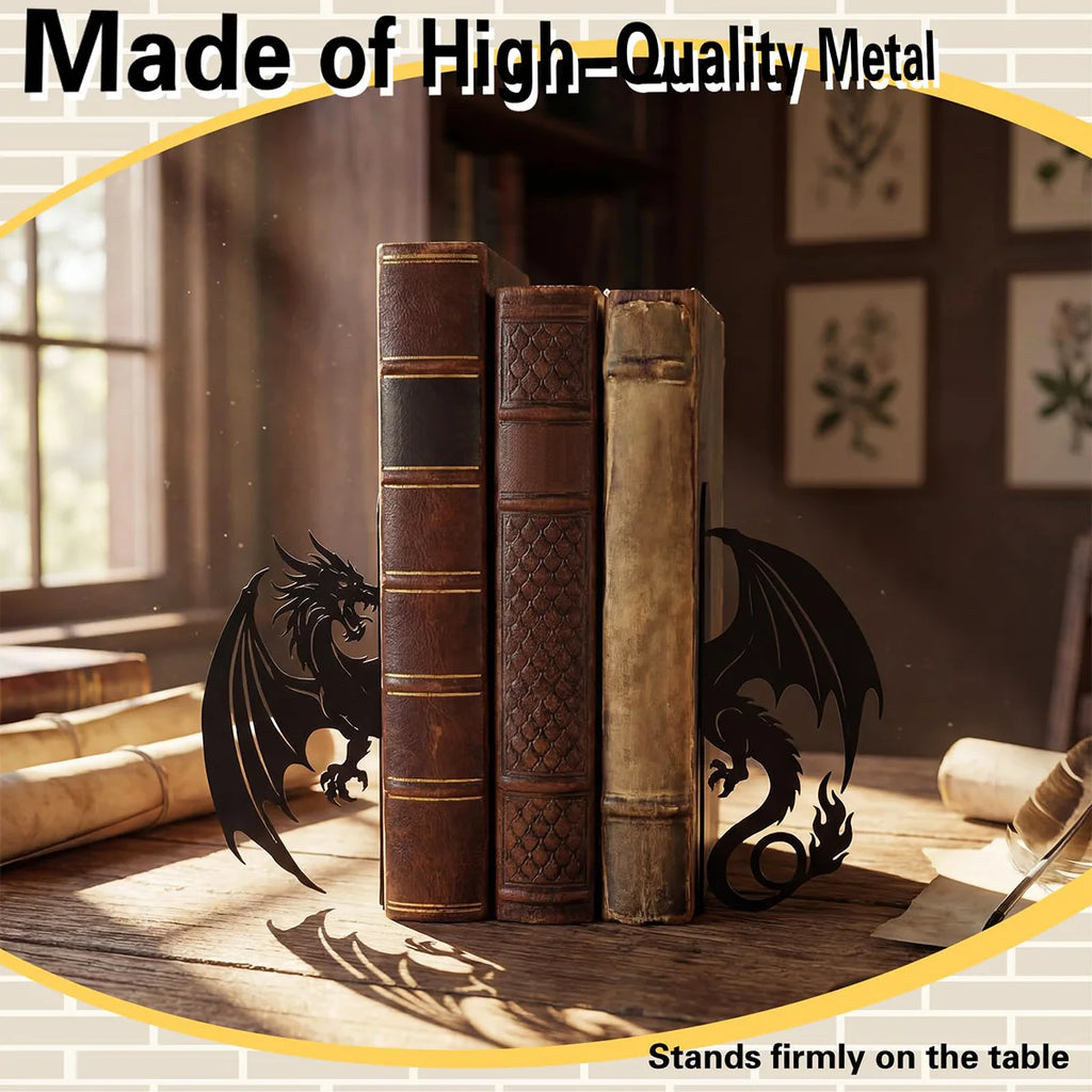 Serre-Livre Dragon en Fer Forgé — Décoration Fantasy