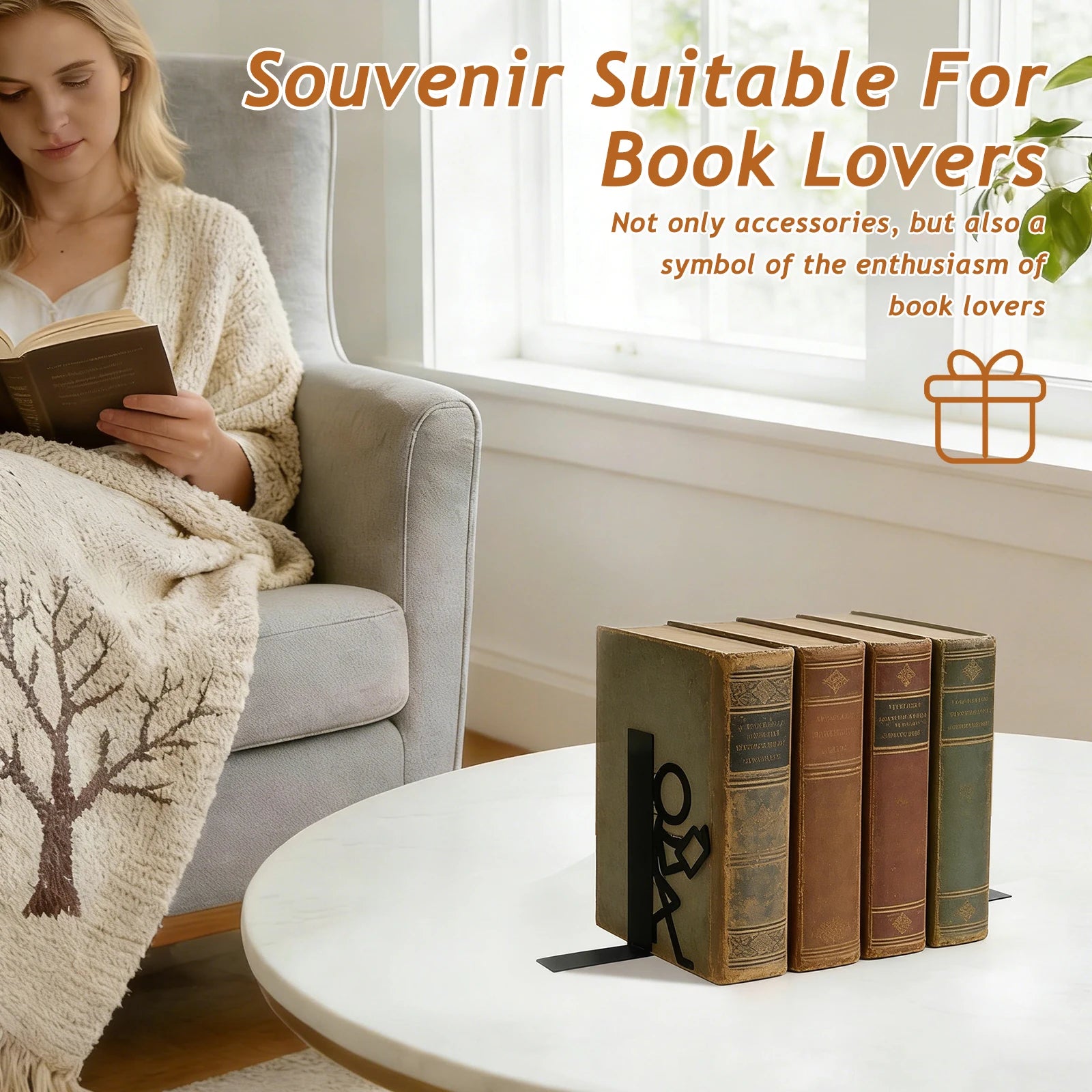 Serre-Livres Décoratifs Métal — Lot de 2